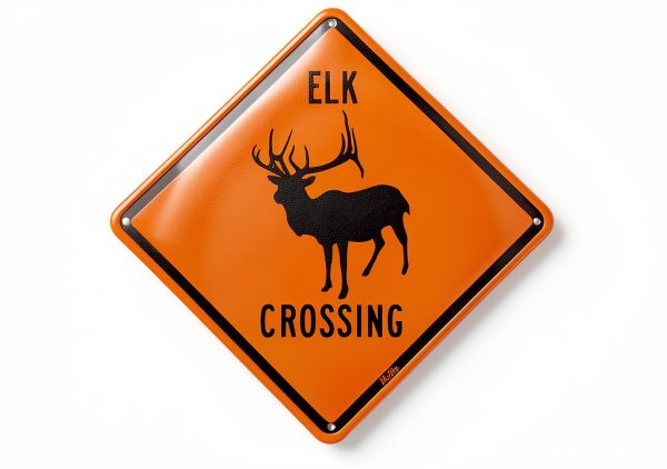 Elk Crossing Aluminum Sign by PetKa 10x10 Black on Orange-0