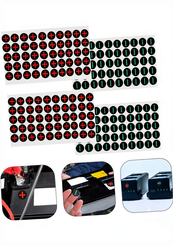Veemoon 4sheets Battery Label Stickers Plus Minus Symbol Stickers Electrical Polarity Signs Safety Sign Decals-6