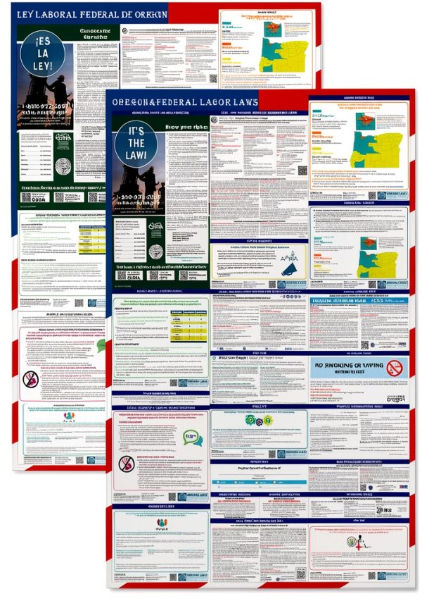 2026 Oregon State and Federal Labor Laws Poster – OSHA Compliant Laminated 24" x 36" English and Spanish Bundle 2 Pack Folded-1