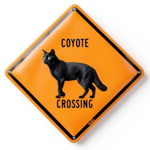 Coyote Crossing Aluminum Sign by PetKa 10x10 Black on Orange-0