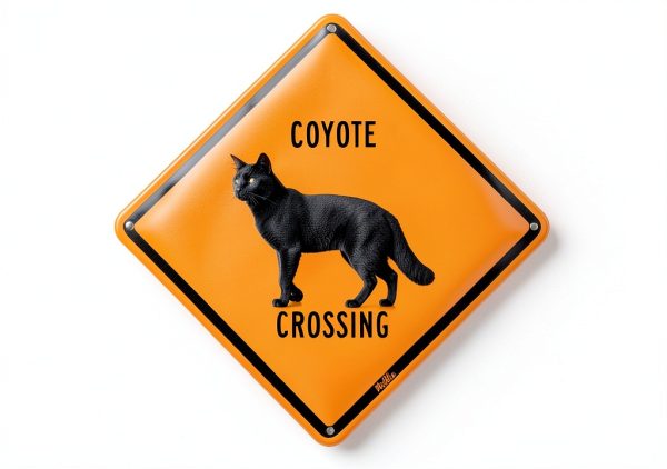Coyote Crossing Aluminum Sign by PetKa 10x10 Black on Orange-0