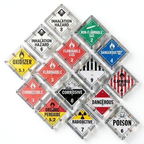 Hazmat Aluminum Flip Placard, 15-Legend, Worded, 13.75" x 13.75" Unpainted Back Plate, Rounded Corners, J. J. Keller & Associates, Inc.-0